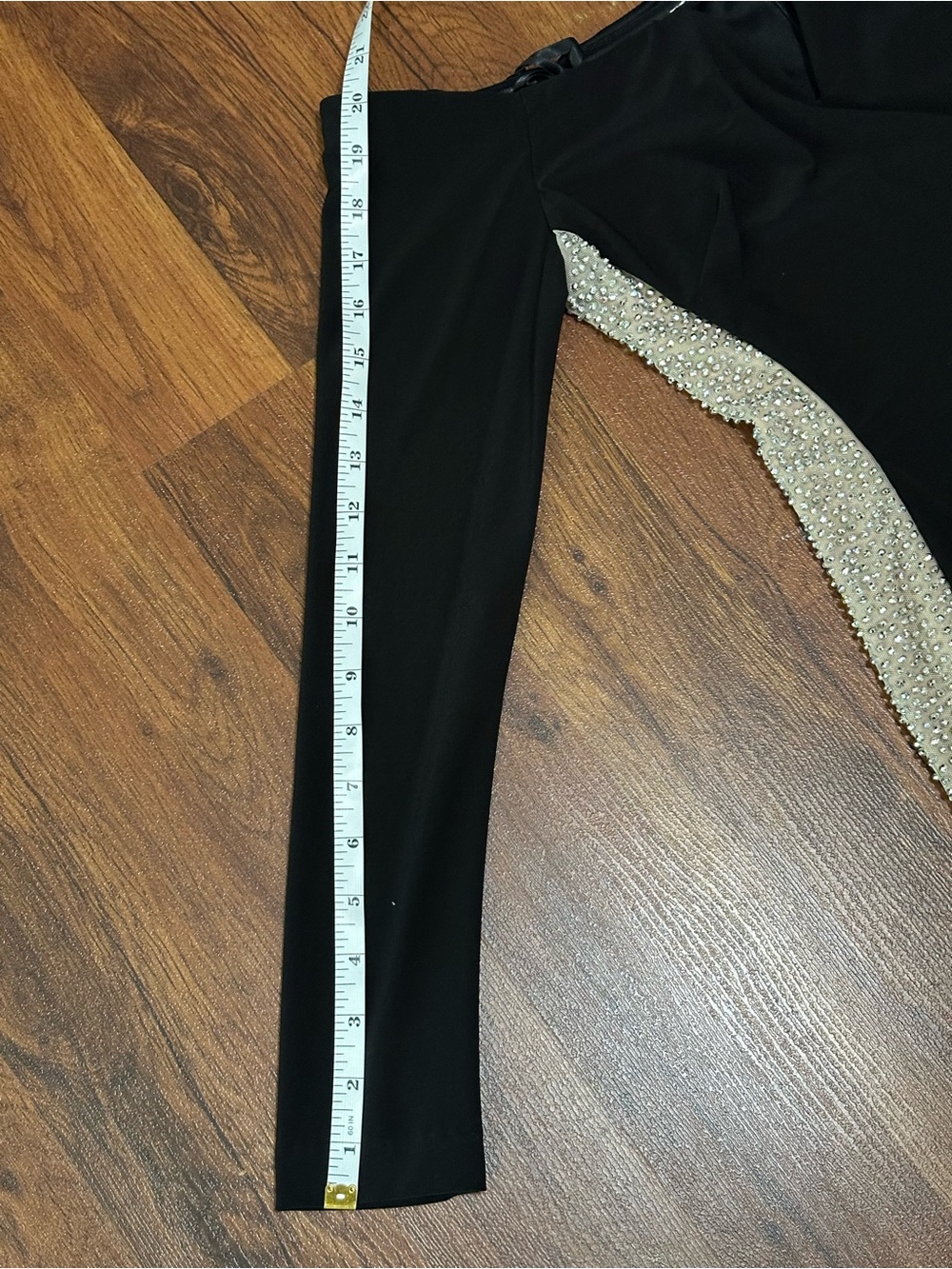 Xscape Black Off-Shoulder Long Sleeve Gown Crystal Embellishment Side Panels - Picture 14 of 16